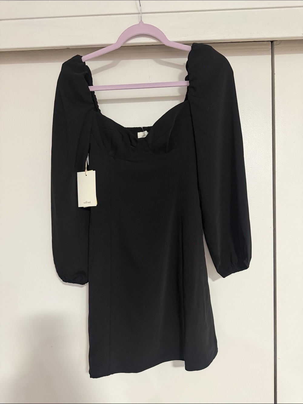 Wilfred Black Puff-Sleeve Sweetheart Mini Dress